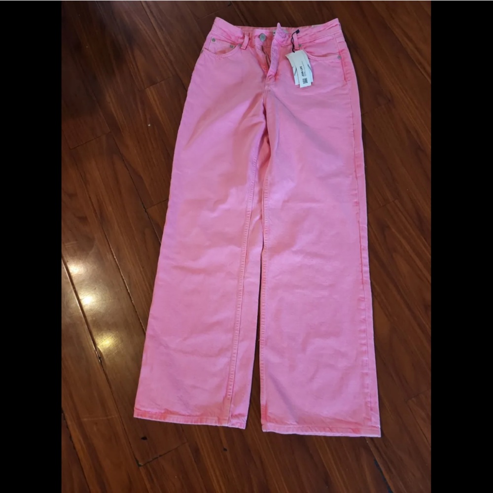 ZARA NEW WIDE-LEG FULL-LENGTH JEANS BUBBLE GUM PINK ALL SIZE 4 us. NWOT